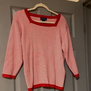 Charter Club Red and White Striped Sweater 3/4 sleeve Christmas 100% cotton XL